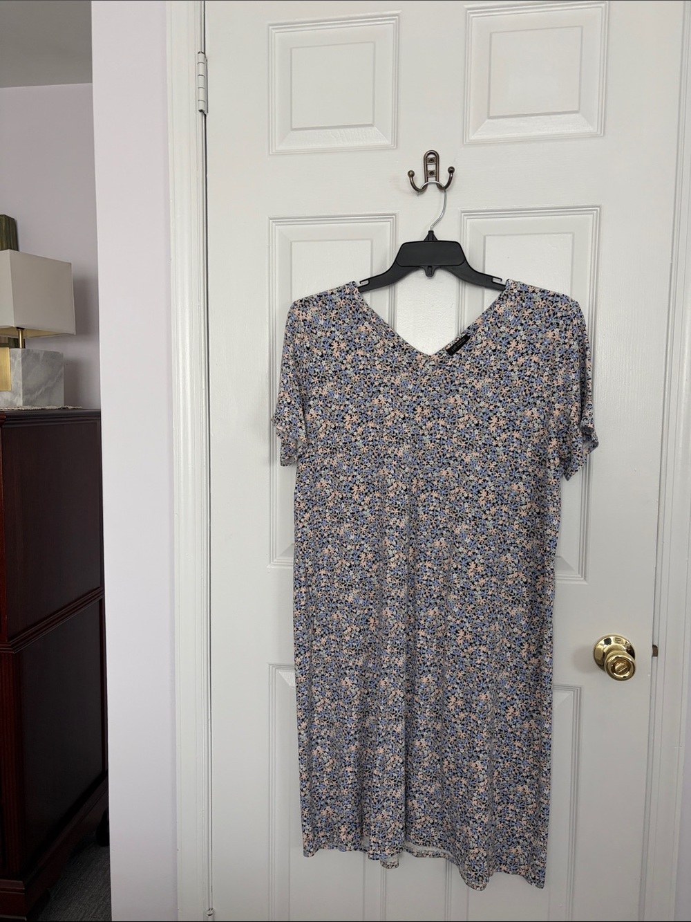 J. Jill Blue Floral Midi Dress with V-Neck